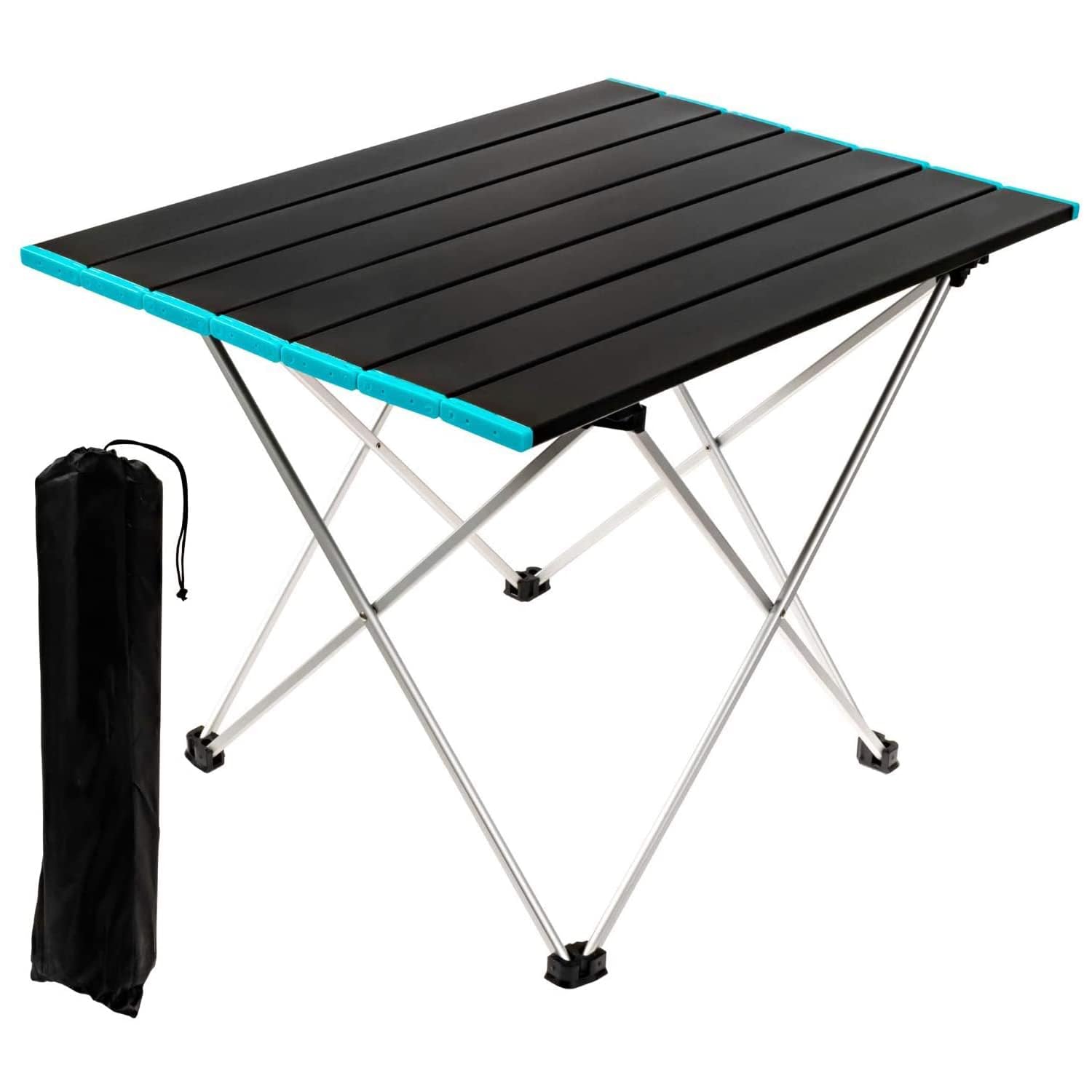 Joyzzz Portable Camping Table, 56x41x40cm Beach Table with Aluminum Table Top and Carry Bag, Ultralight Small Folding Table for Outdoor, Indoor, Picnic, BBQ, Cooking and Home Use