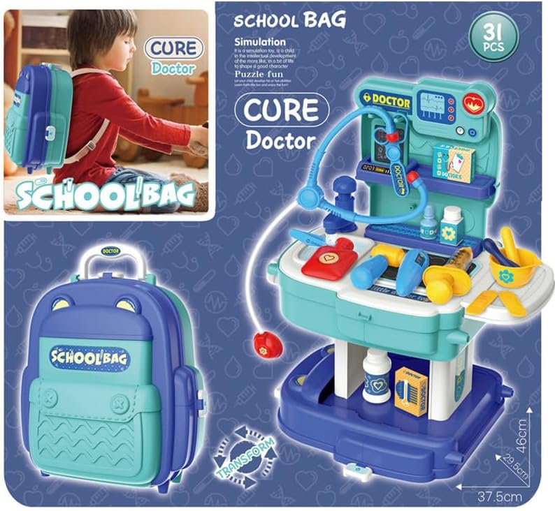 Miniatura 4 de Busy Box Kit médico de juguete para niños, juego de estación médica de simulación para niños y niñas, 31 accesorios mochila móvil, kit médico para