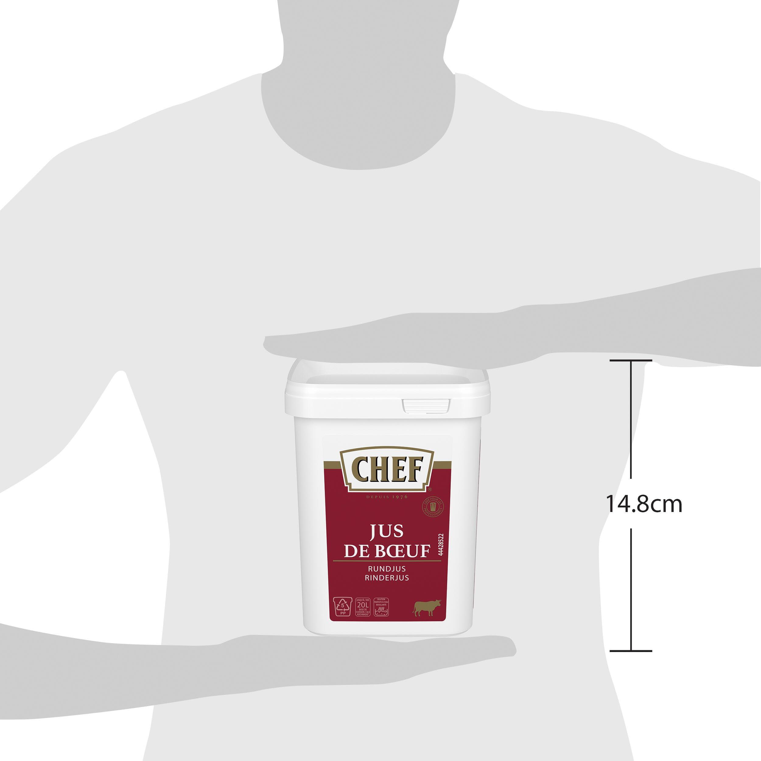 CHEF Rinderjus, Ideal für kurzgebratene Rindfleischgerichte und Steaksaucen, intensiver Rindfleischgeschmack, ergibt 10L, 1er Pack (1 x 600g GastroBox)