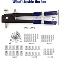 Vista 3 de Kit de herramientas de tuerca de remache de 86 piezas, juego de remaches de mano con tuerca de remache roscada M3/M4/M5/M6/M8 y mandril