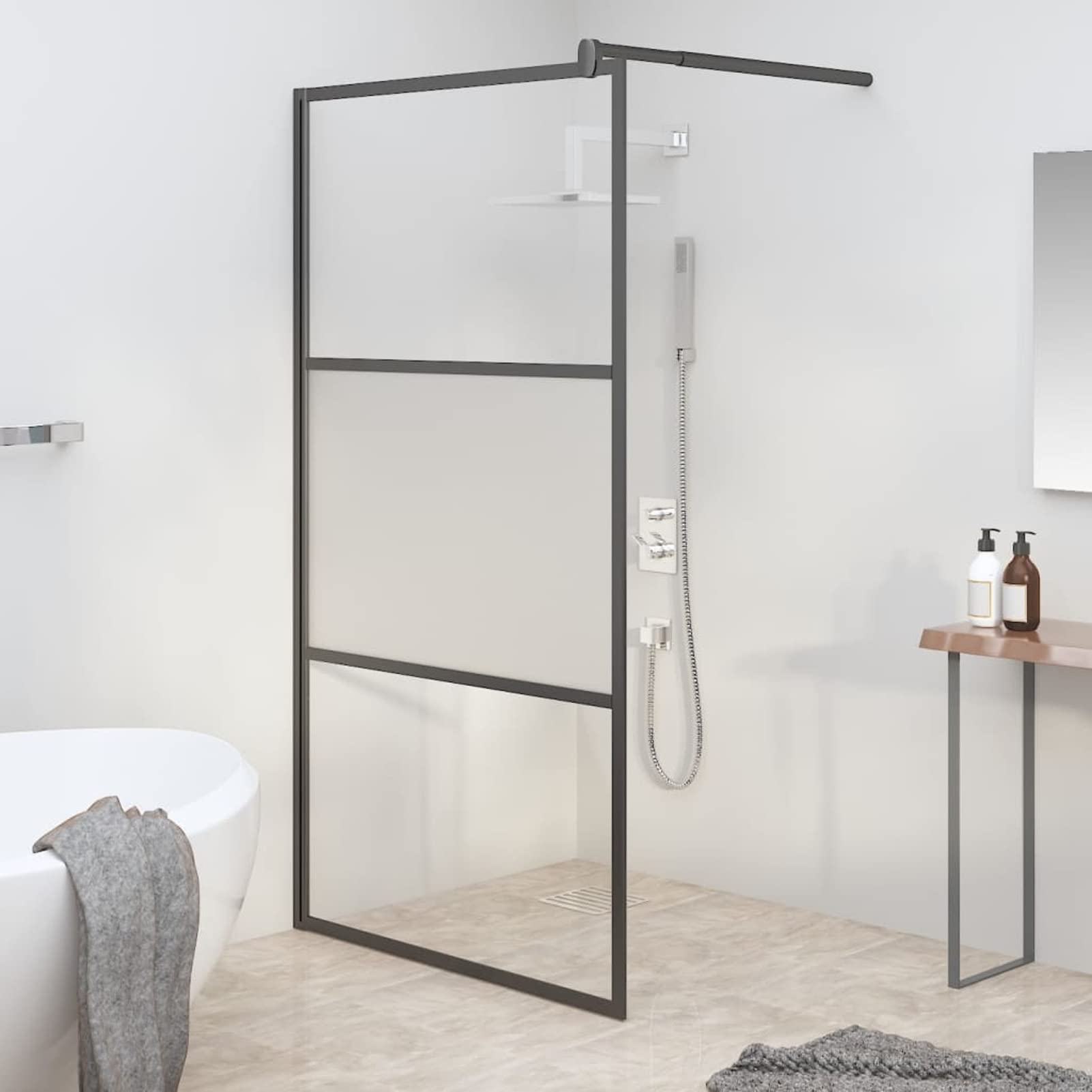 ZEYUAN Parete Doccia Walk in 100x195cm Vetro Semi Smerigliato ESG Nero,Parete per Doccia Walk-in,Parete Doccia,Componenti Doccia,Pareti Doccia-151874