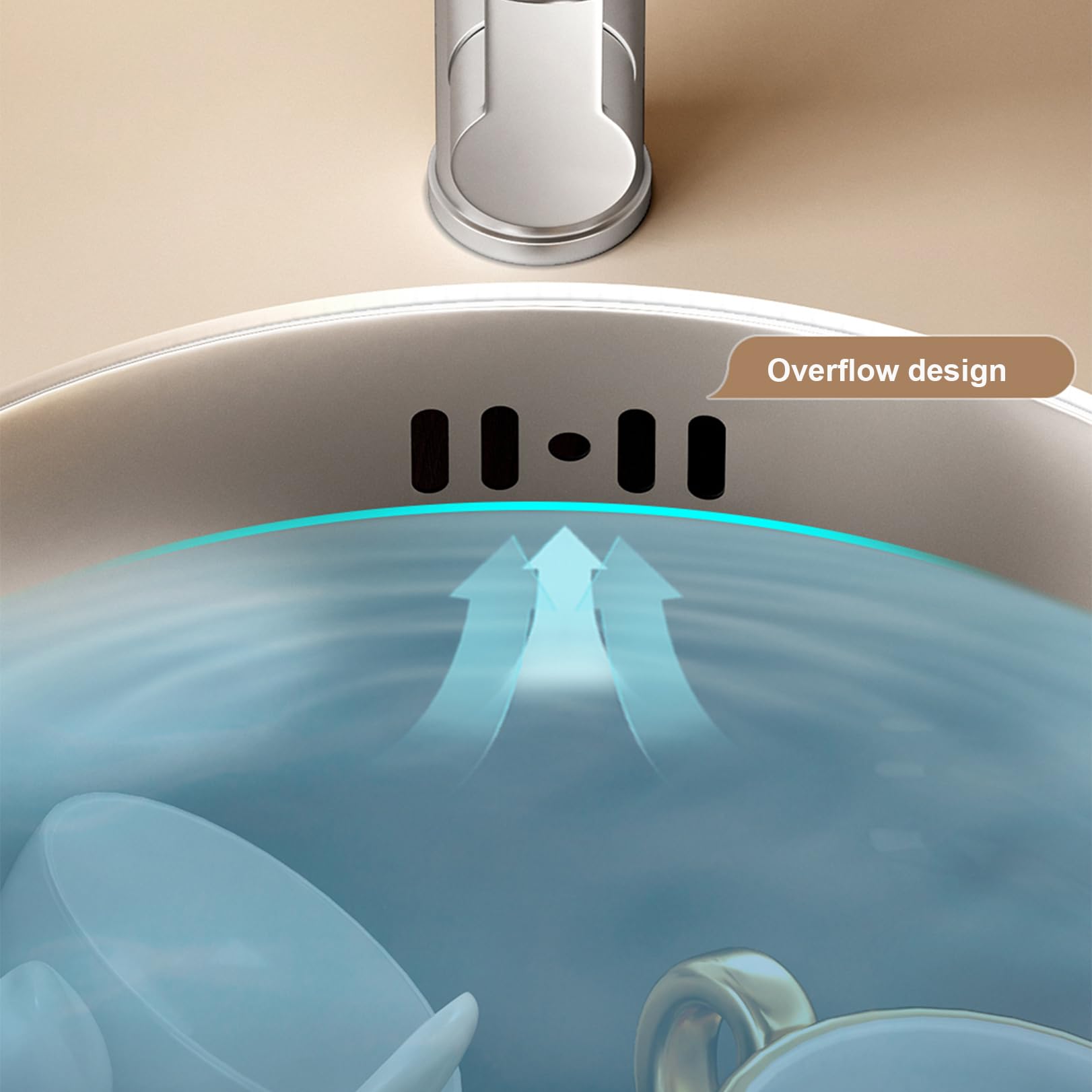 Fregadero de Acero inoxidable para cocina, 1 cubeta con accesorios, lavabo Redondo incorporado, grifo multifuncional giratorio de 360°, fácil de limpiar.