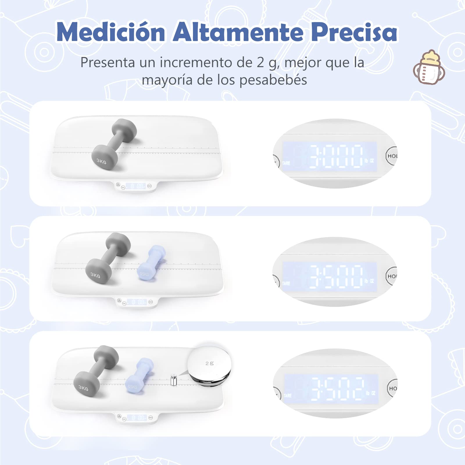 COSTWAY Báscula Bebe, Báscula Multifuncional para Bebés con 4 Modos de Medición, Báscula Infantil Digital Precisa, Báscula Digital con Pantalla LCD para Bebés y Mascotas (Sin Bluetooth)