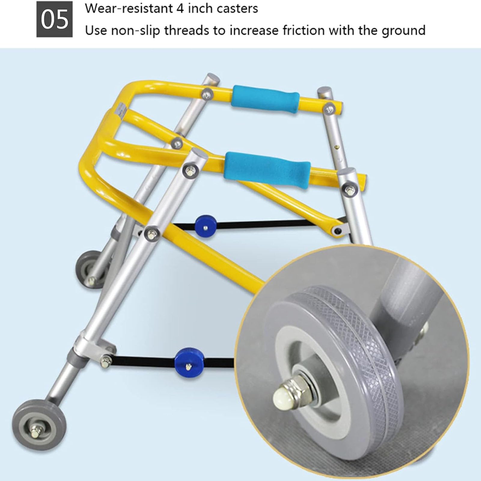 Andador plegable para niños con ruedas Andador ligero con 4 ruedas, andador ajustable en altura de aleación de aluminio, andador liviano para niños pequeños, adolescentes con necesidades especiales