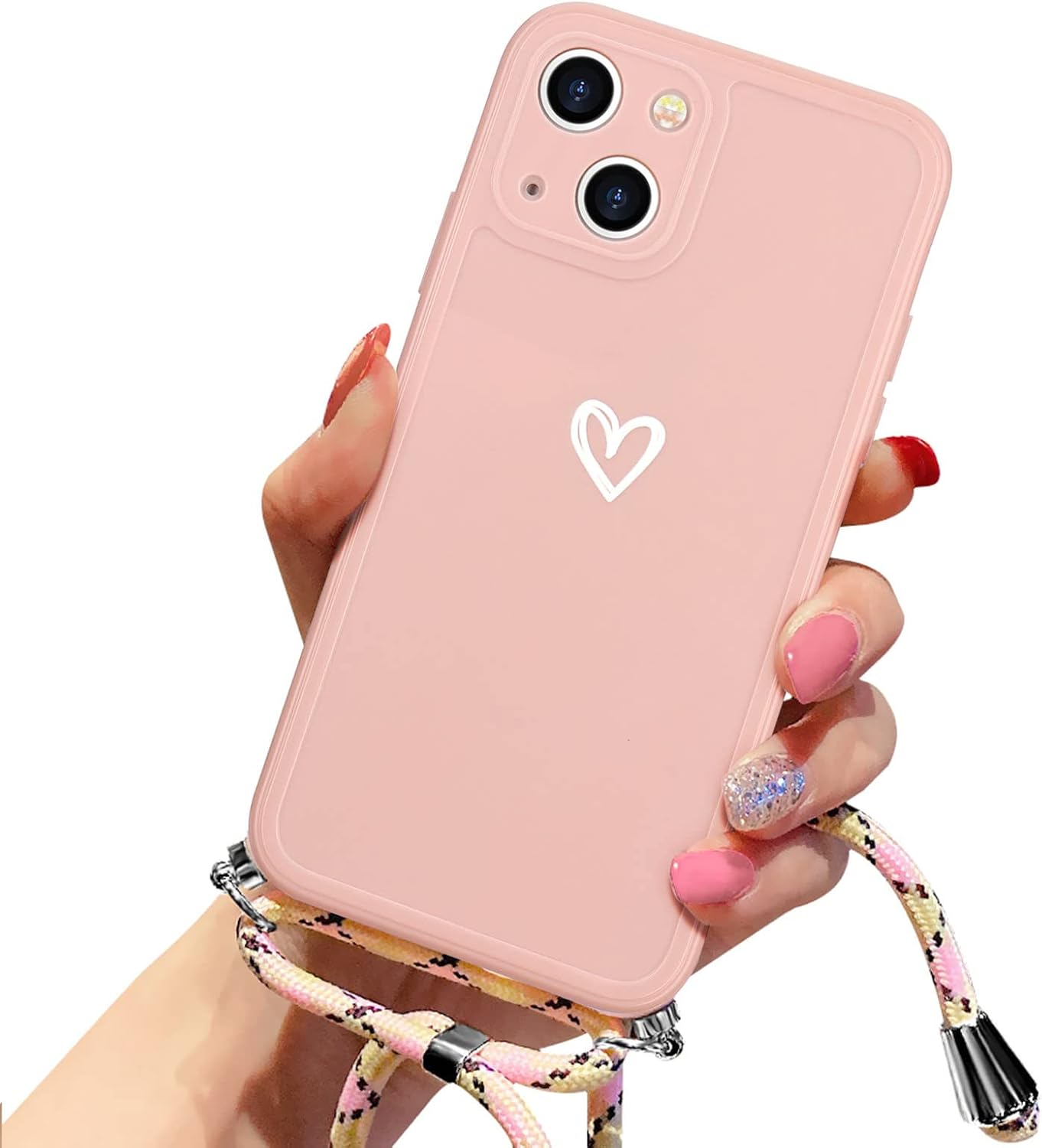 Lafunda Cell Phone Chain for iPhone 13, Case with Ribbon Pink