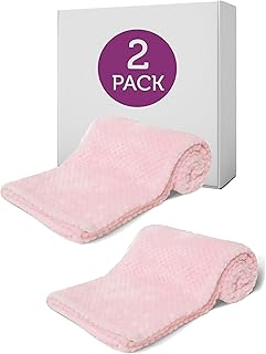 Hoolaroo 2 Pack Baby Fuzzy Blanket Fluffy Waffle Flannel Fleece Super Soft Plush Warm Cozy for Newborn Infant Toddler Kids Girl Receiving Blanket for Crib, Stroller, Travel, Pink Girl
