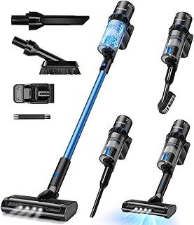 Aigostar Cordless Vacuum Cleaner, Powerful Vacuum Cleaner 6-in-1, 2200mAh Battery Rechargeable Stick Vacuum, Lightweight Vacuum for Hard Floor Carpet Pet Hair, Blue