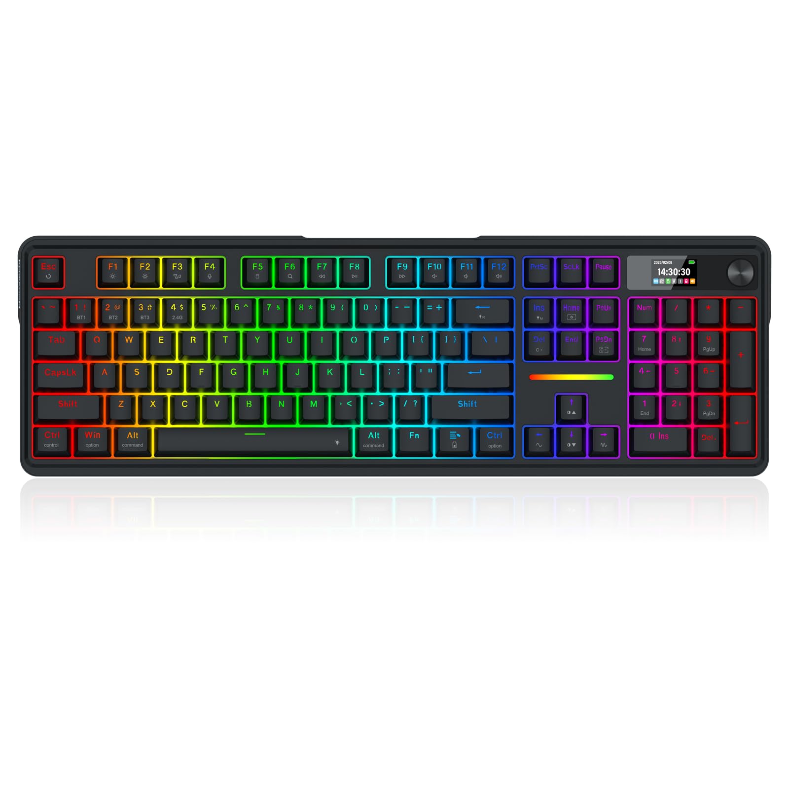 Redragon K762 Teclado Gasket Inalámbrico Pantalla TFT 1.14 104 Teclas | 5 Capas Amortiguamiento Teclas PBT Redondas Interruptor Lineal Perilla Control