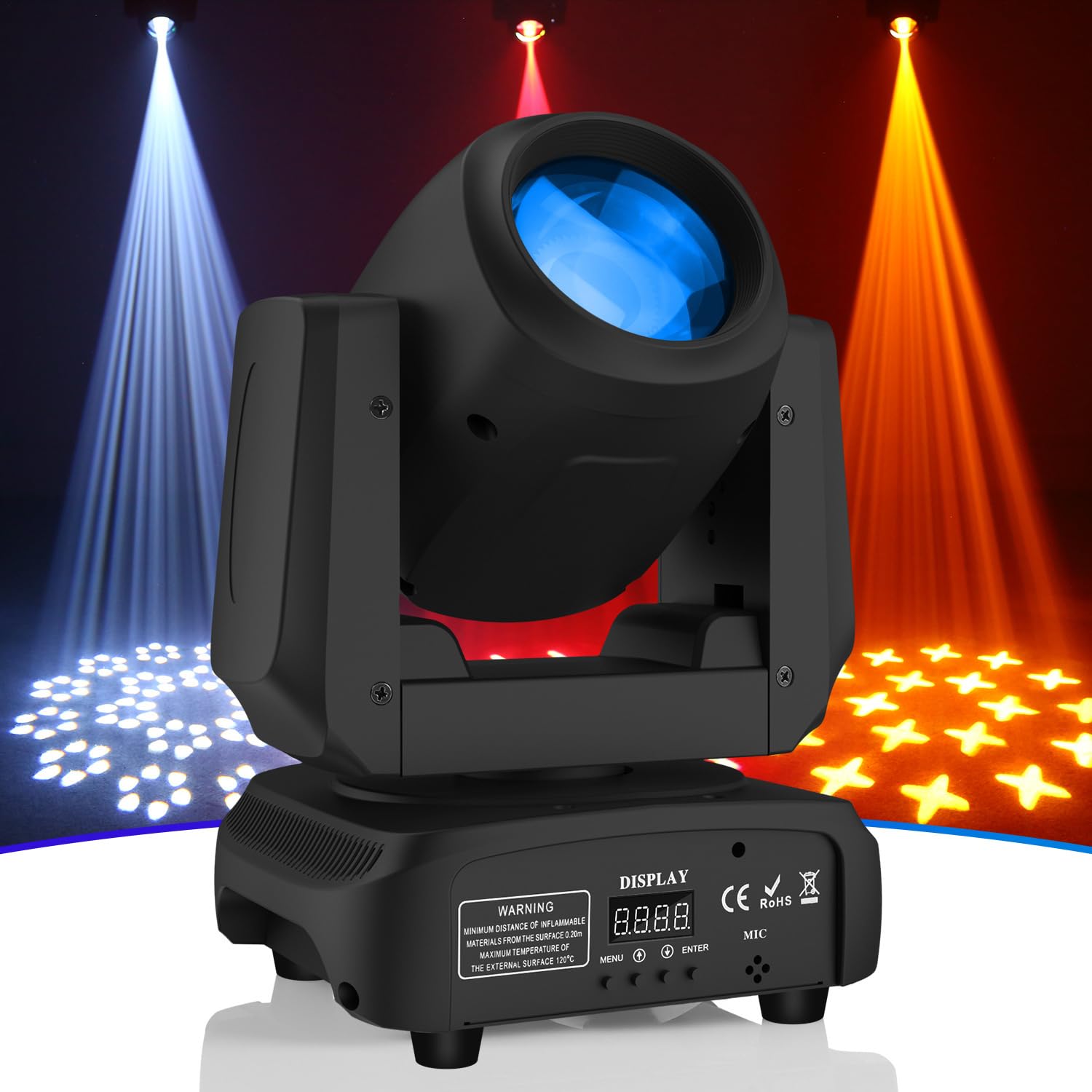 YXFAZPP 100W RGBW Moving Head DJ Lights, 18-Facet Prism Stage Lights with 7 Gobos & 7 Colors Beam Spotlight,for Parties Live Band Show Club