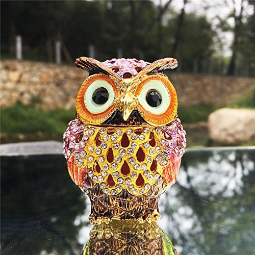 Waltz&F Hollow owl Trinket Box Hinged Hand-painted Figurine Collectible Ring Holder - Thumbnail 4