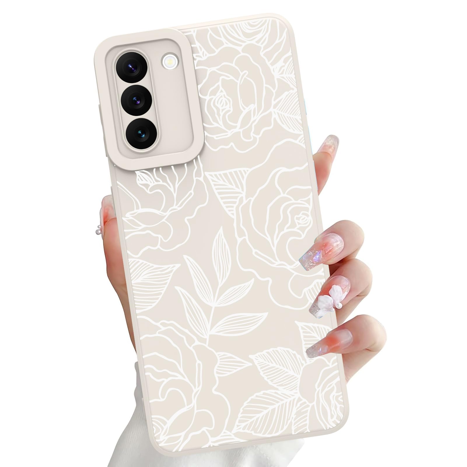 OOK Compatible with Samsung Galaxy S21 Plus Case, Silicone White Flowers Floral Rose Cute Pattern, TPU Camera Protection Soft Slim Shockproof Phone