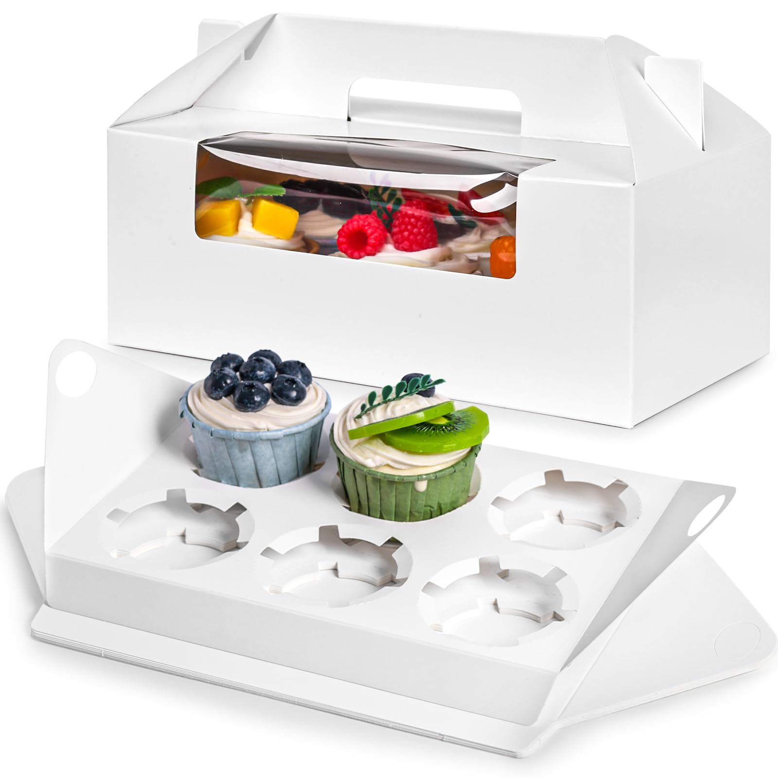 VGOODALL 6 Count Cupcake Boxes,8 Sets White Cupcake Containers with Window for Weeding Birthday Holiday Bakery Supplies Party Decorations 9.3" x 6" x 3.5"