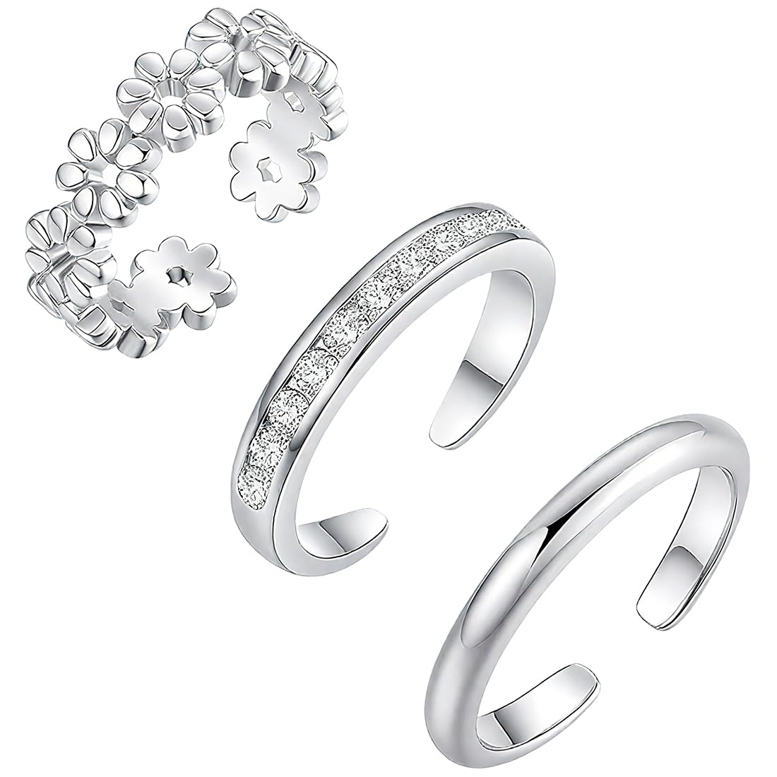 3 Stück Zehenringe Silber für Damen, Zehenring Silber, Toe Rings for Women, Fussringe Damen, Offene, Verstellbare Bandringe, Schmuckset