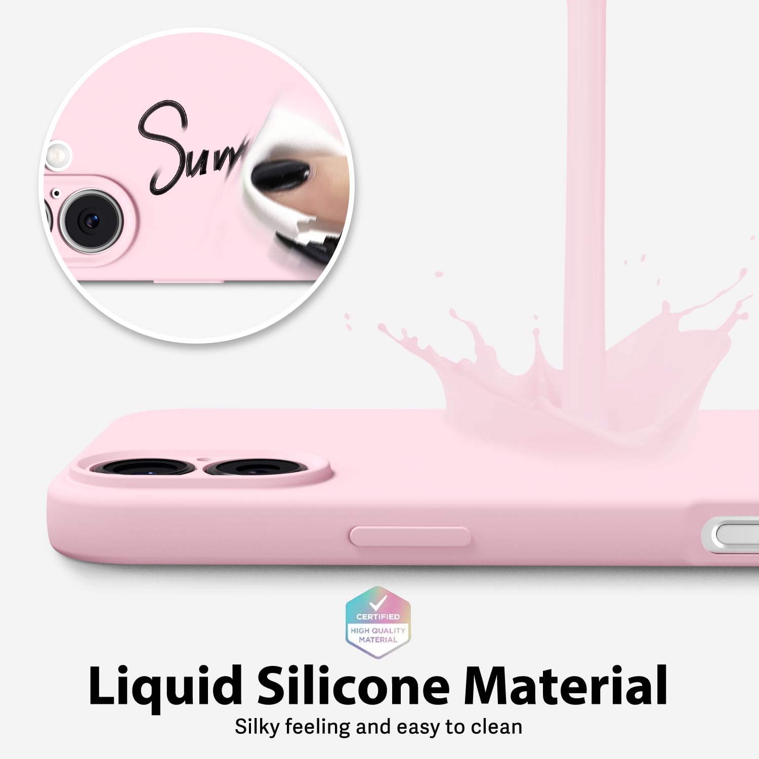 oakxco for iPhone 16 Pro Max Case Liquid Silicone, Soft Rubber Gel Elegant Aesthetic Basic Simple Cover, Cute Thin Slim TPU Matte Solid Color Plain Smooth Case for Women Girl, Light Pink — view 1307