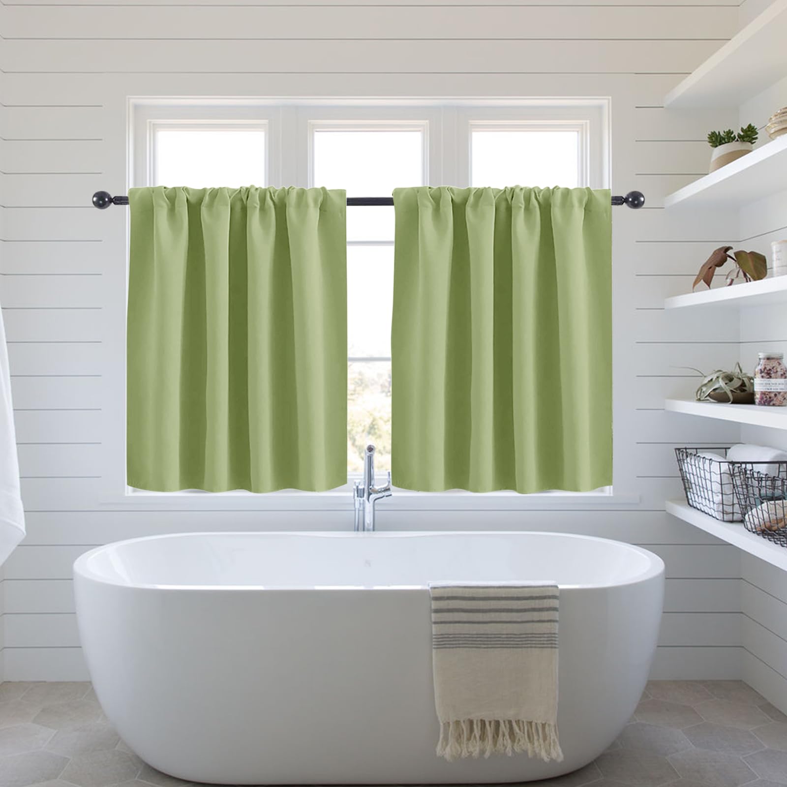 KnSam Tende per finestre, impermeabili, per soggiorno, cucina/caffetteria, 90 cm x 45 cm, L, verde, set da 2 pezzi