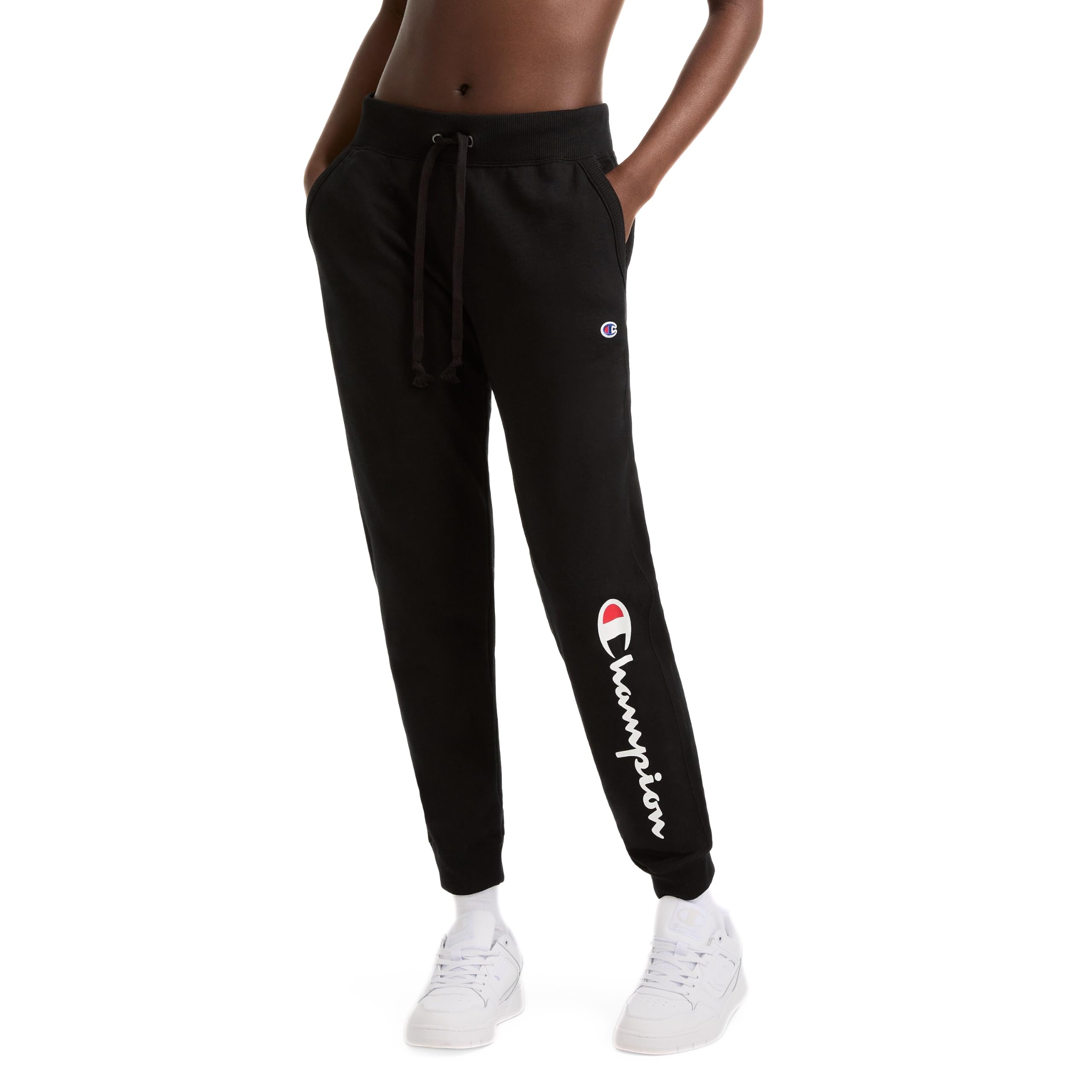Champion - Champion Pantaloni da Jogging Powerblend da Donna con Logo Script, Pantaloni da Tuta Donna