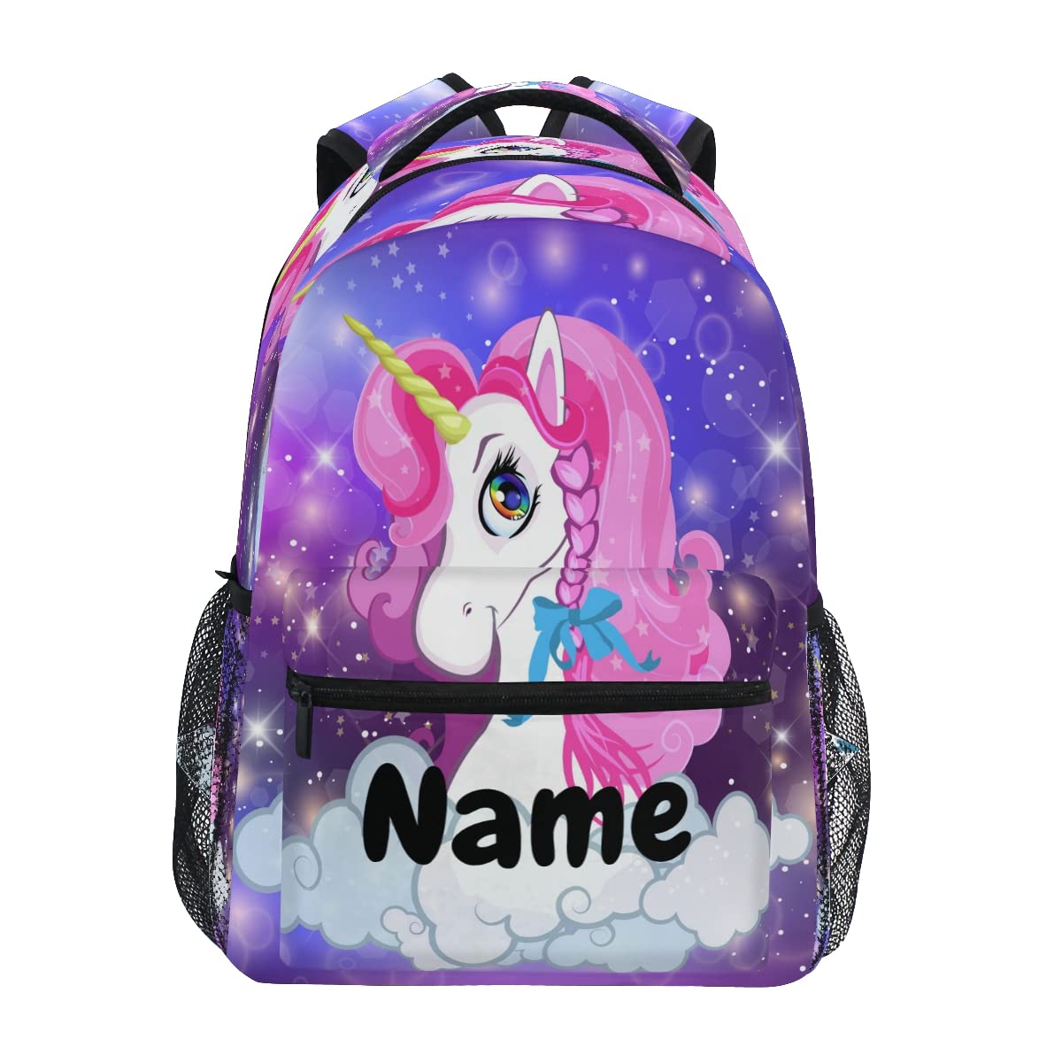 Mochila personalizada para niños y niñas, lindo caballo con flores de cuento de hadas personalizado nombre estudiante bolsa para escuela primaria, #03, talla única