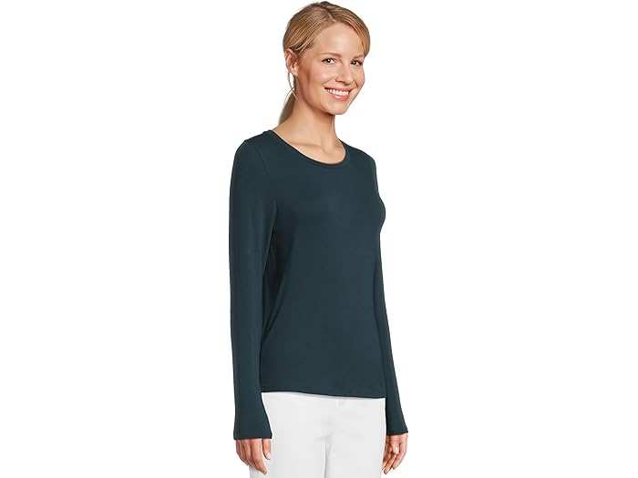 Sheer Knit Round Neck Slim Long Sleeve Tee - Image 2