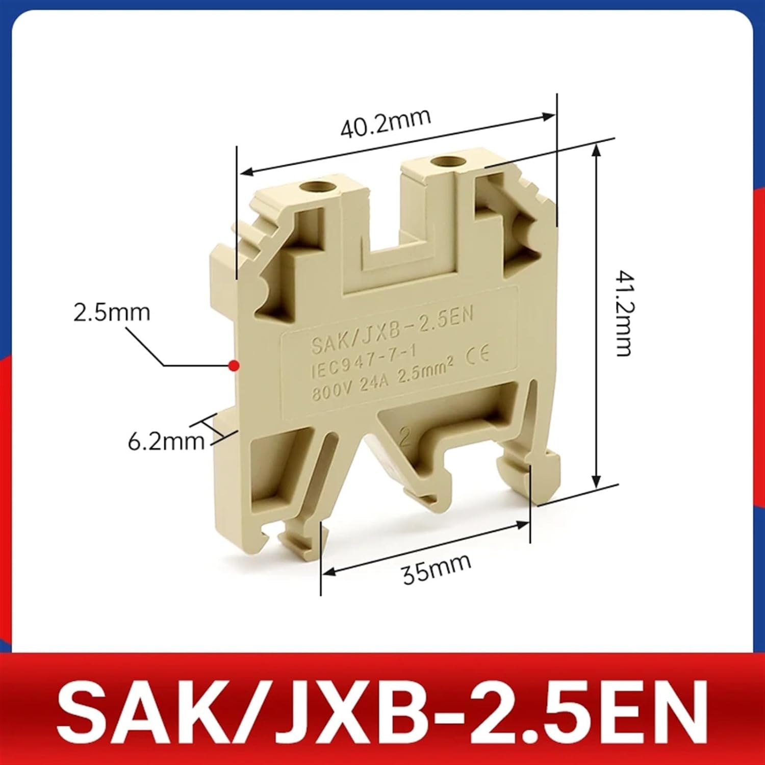 10PCS SAK/JXB 2.5 4 6 10 16 25 35EN Feed Through Screw Terminals Wire Connectors Cable Quick Connectors DIN Rail Terminal Bases(SAK-2.5EN)