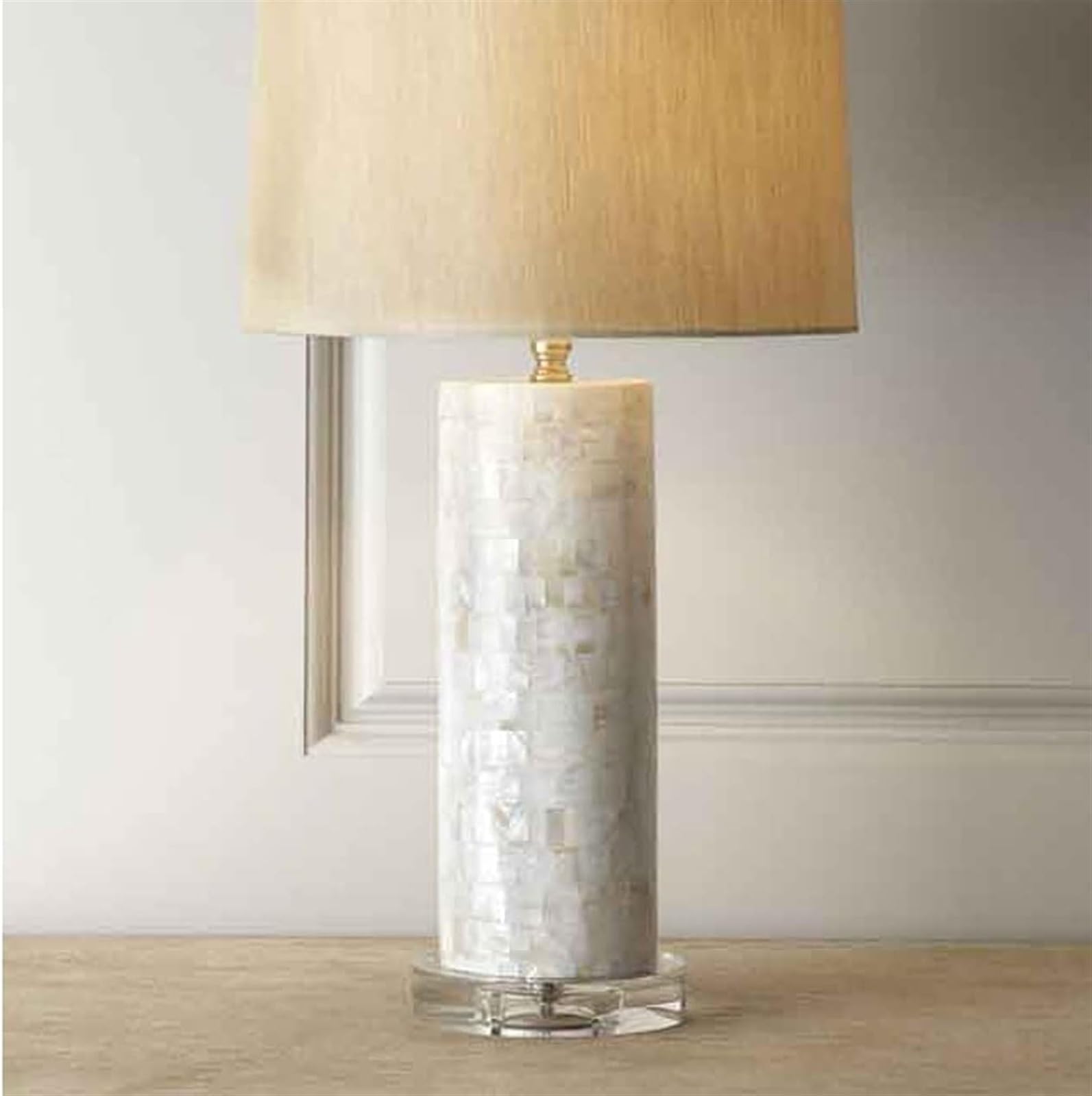 Klasyczna Lampa Stołowa Korpus Lampy W Kształcie Muszli Lampka Nocna Z Tkaniny Klosz Lampa Nocna Do Sypialni, Salonu, Biura Lampka do Czytania (Color : Remote Control Switch)