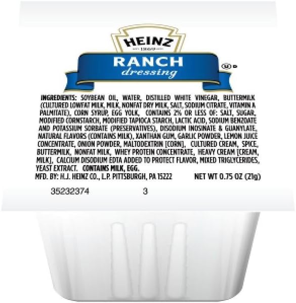 Heinz Ranch Dressing (0.75oz Packets, Pack of 100)