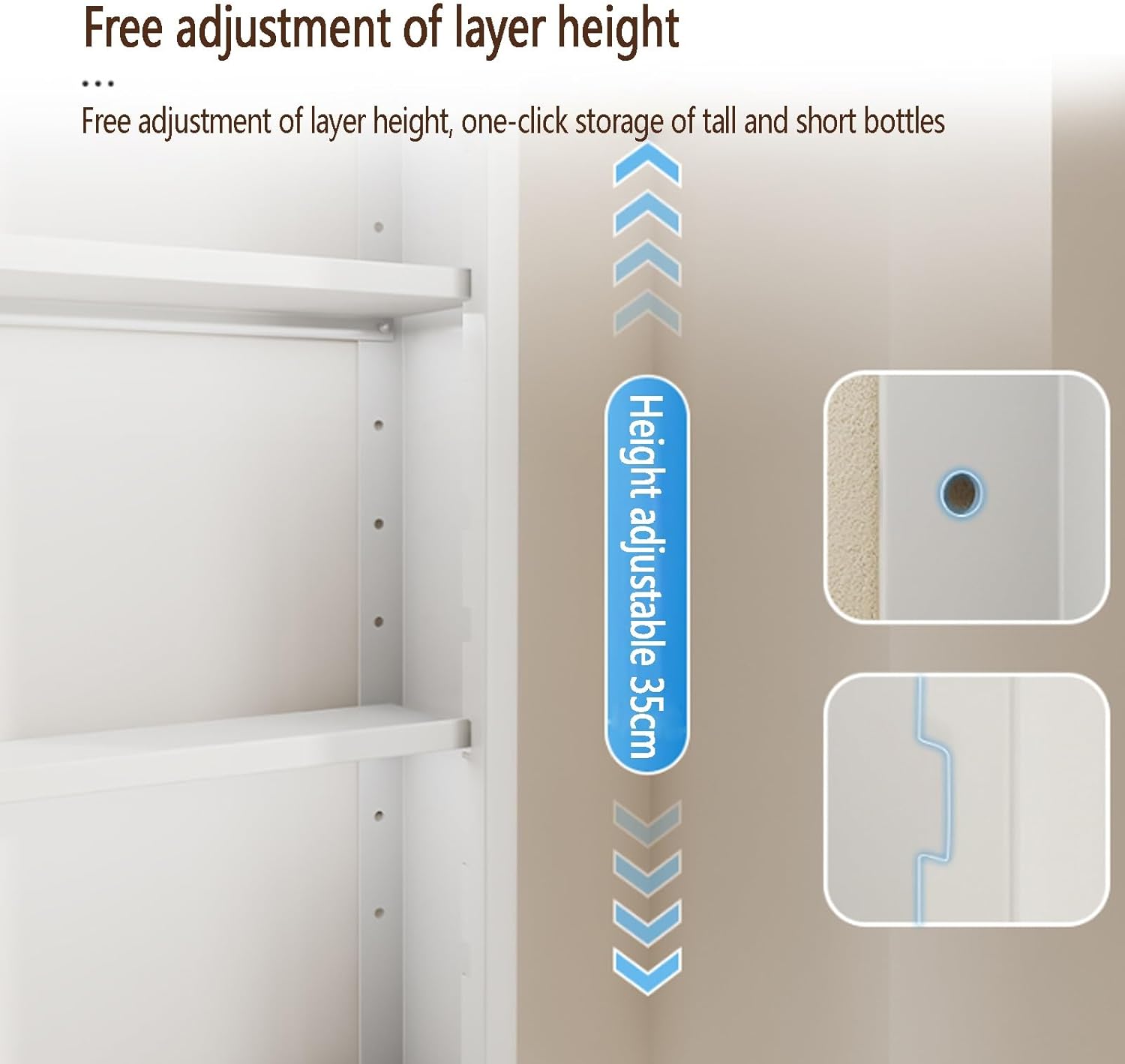 Stylish Over The Toilet Storage Cabinet - 2/3/4 Tier Floating Organizer with Acrylic Doors, No Punch Installation, Perfect for Bathroom, Cosmetics & Kitchen Pantry, White, 40x14x51cm