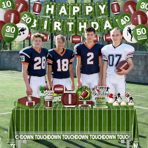 Football Birthday Party Decorations,Football Party Supplies Includes Plates,Napkins,Touchdown Tablecloth,Cups,Banner,Balloon,Fork,Cupcake Topper for Sport Game Day Tailgate Themed Party Decor,Serve 24 - Image 4