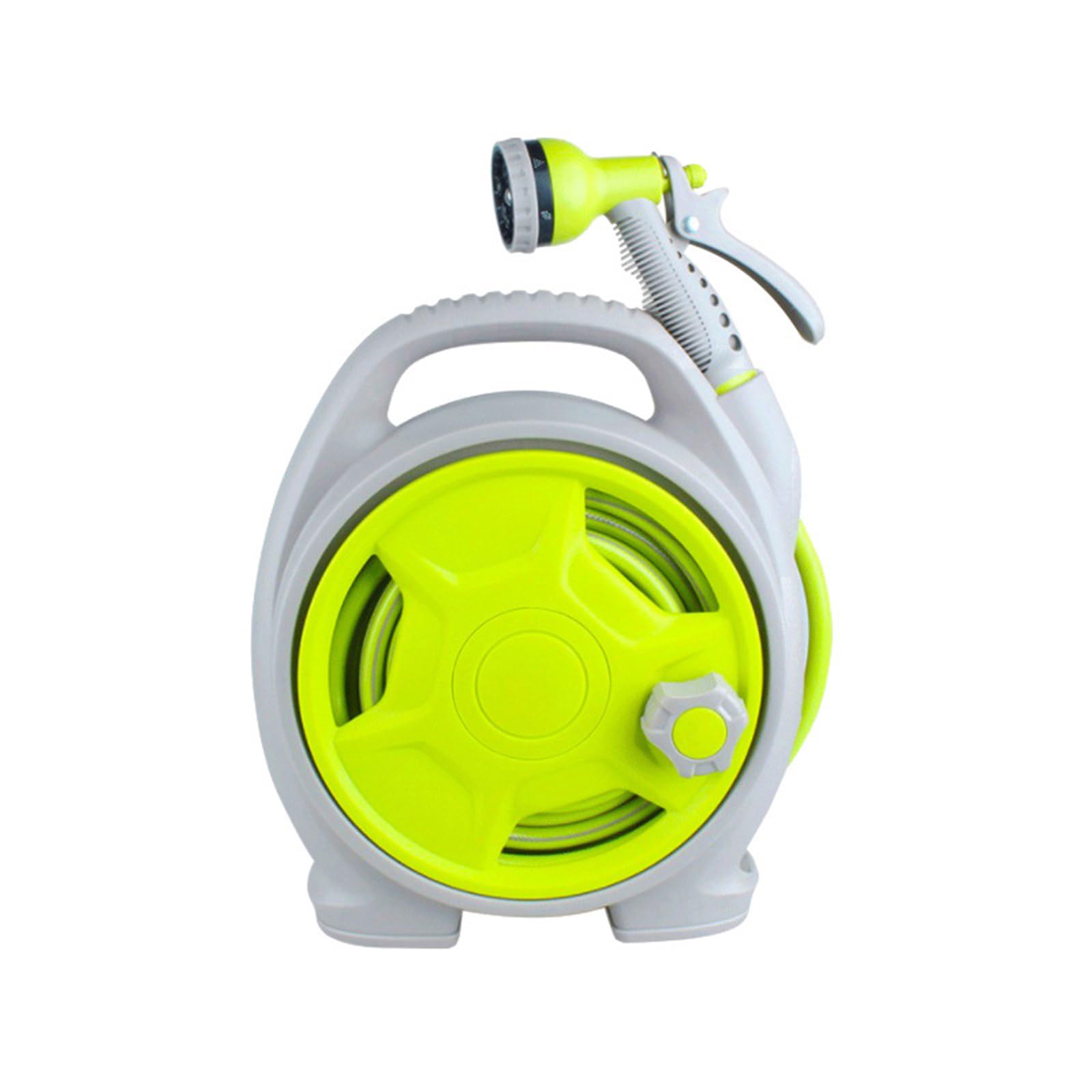50FT Portable Garden Hose Reel with 6 Pattern Sprayer Nozzle Ideal for Patio and Garden Maintenance Compact Hose Storage