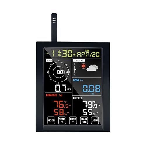 Ecowitt Consola de visualización de estación meteorológica Wi-Fi WN1980B, pantalla LCD de 5.3 pulgadas, antena incorporada de sensor de temperatura,