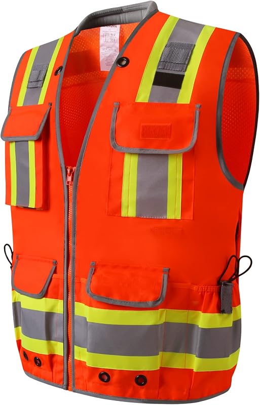 Surveyor Safety Vest, Reflective High Visibility Vests for Men | Class 2 Heavy Duty Work Vests with Pockets and Zipper