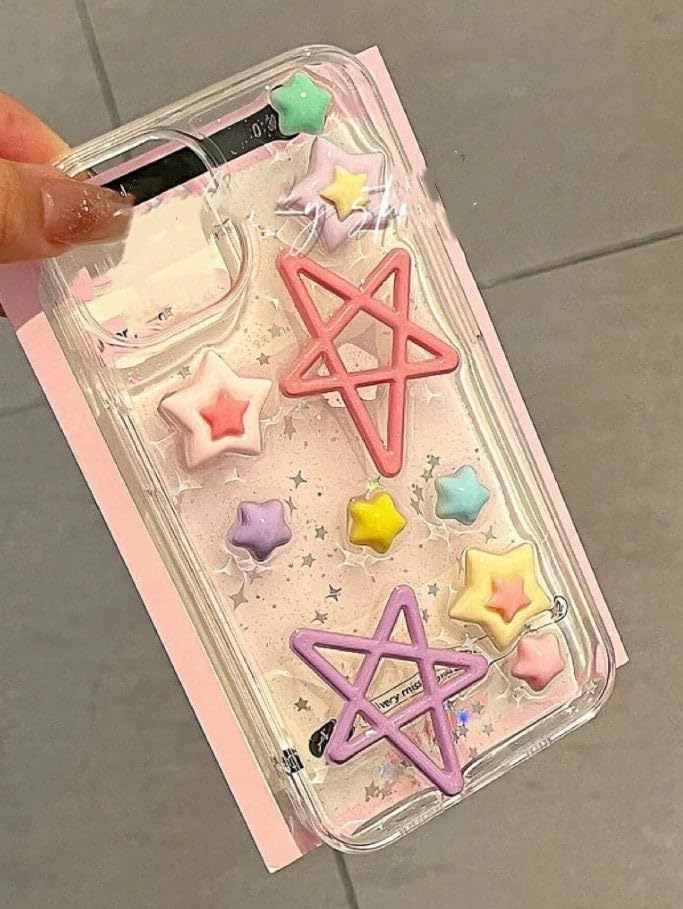 Image of COVERLY for iPhone 12 Pro 3D Luxury Rainbow Resin Star Case,Trendy Translucent Cute Hard Epoxy Art Crystal Clear -Non Yellowing Love Heart Embossed Pearl Princess Cover for Apple iPhone 12 Pro