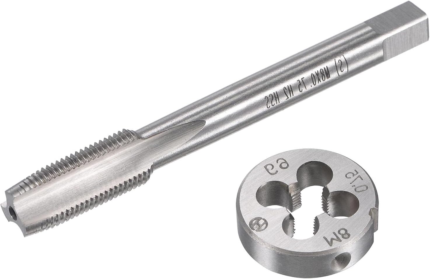Boxonly M8x0.75mm Metric Tap and Die Set,Machine Thread Screw Tap with Round Threading Die,Tap & Die Kit for Nut Screw Bolt Thread Repair