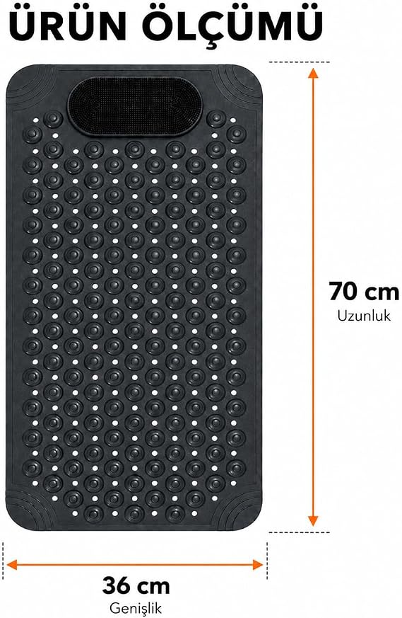 Orret Home Vakumlu Silikon Banyo Matı 70x36 cm, Kaydırmaz Duş ve Küvet Paspası, Ayak Yıkama ve Masaj Bölümlü, Delikli Su Tahliyeli Kaymayı Önleyici Banyo Kaydırmazı