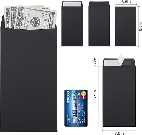 Miniatura 2 de Paquete de 100 sobres de efectivo autoadhesivos de 6.7 x 3.5 pulgadas, aptos para el desafío de ahorro de dinero en sobres, sobres negros de 120 GSM