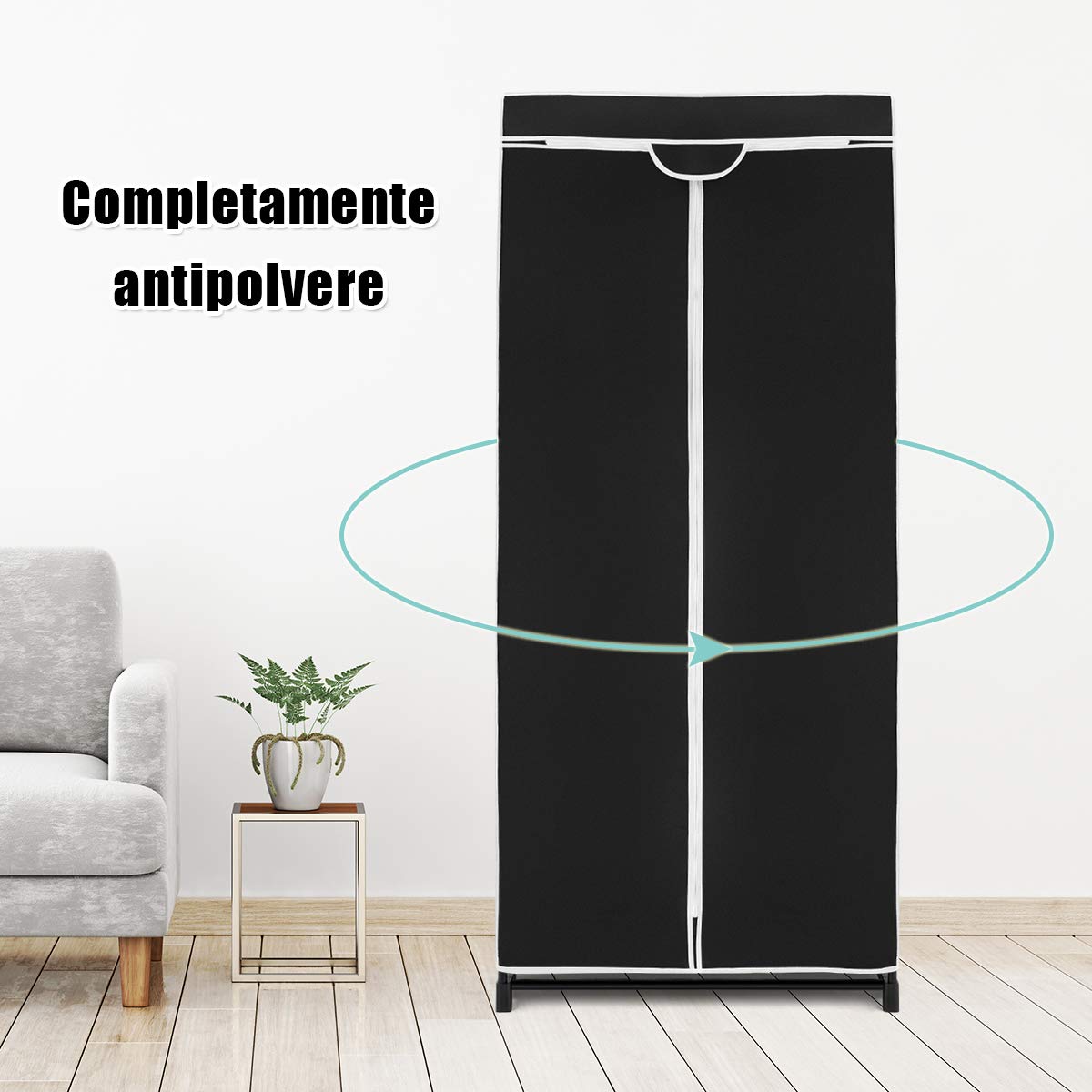 DREAMADE Armadio Semplice in Tessuto Armadio Cabina Pieghevole con Ripiano, 75 x 50 x 170 cm (Nero)