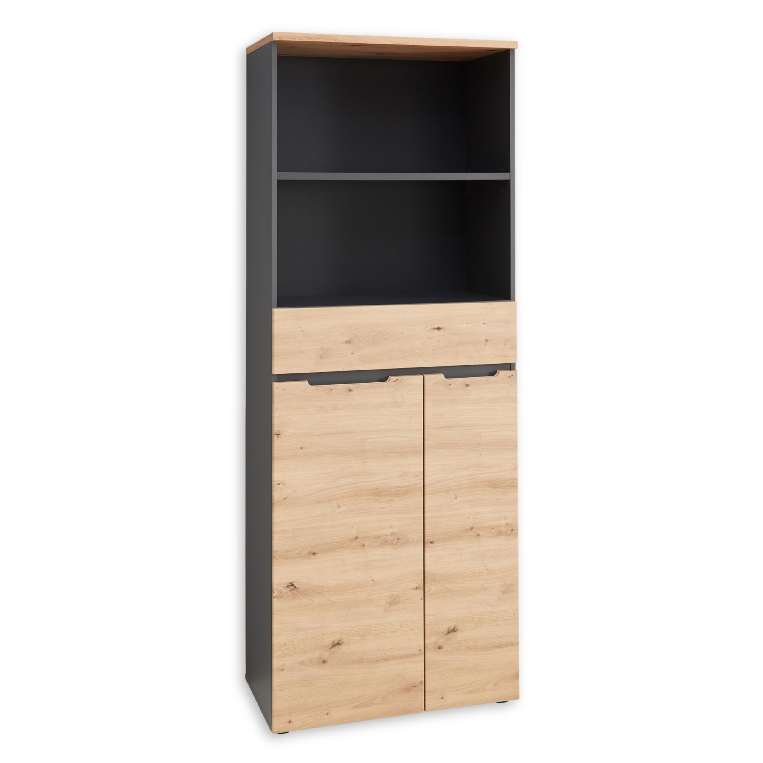Memphis Aktenschrank in Artisan Eiche Optik, Graphit - Moderner Büroschrank mit 2 Türen - 75 x 197 x 38 cm (B/H/T)