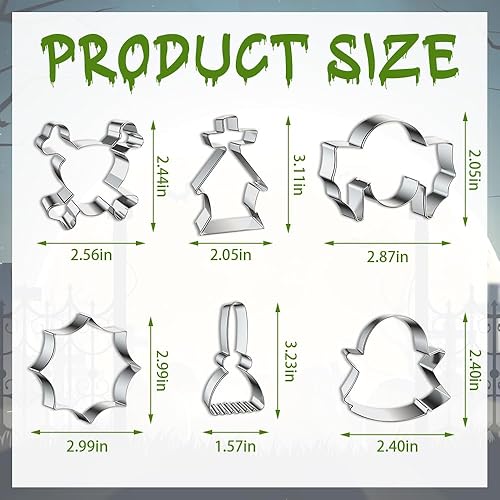 Miniatura 2 de Juego de 6 cortadores de galletas de Halloween, de acero inoxidable, cortadores de galletas de Halloween, calavera fantasma, telaraña, castillo,