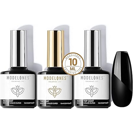 Modelones 10ml Matte Top Coat Base Coat for Gel Nail Polish, 3Pcs No Wipe Top Coat, Long Lasting High Gloss Shiny and Matte Effects DIY at Home