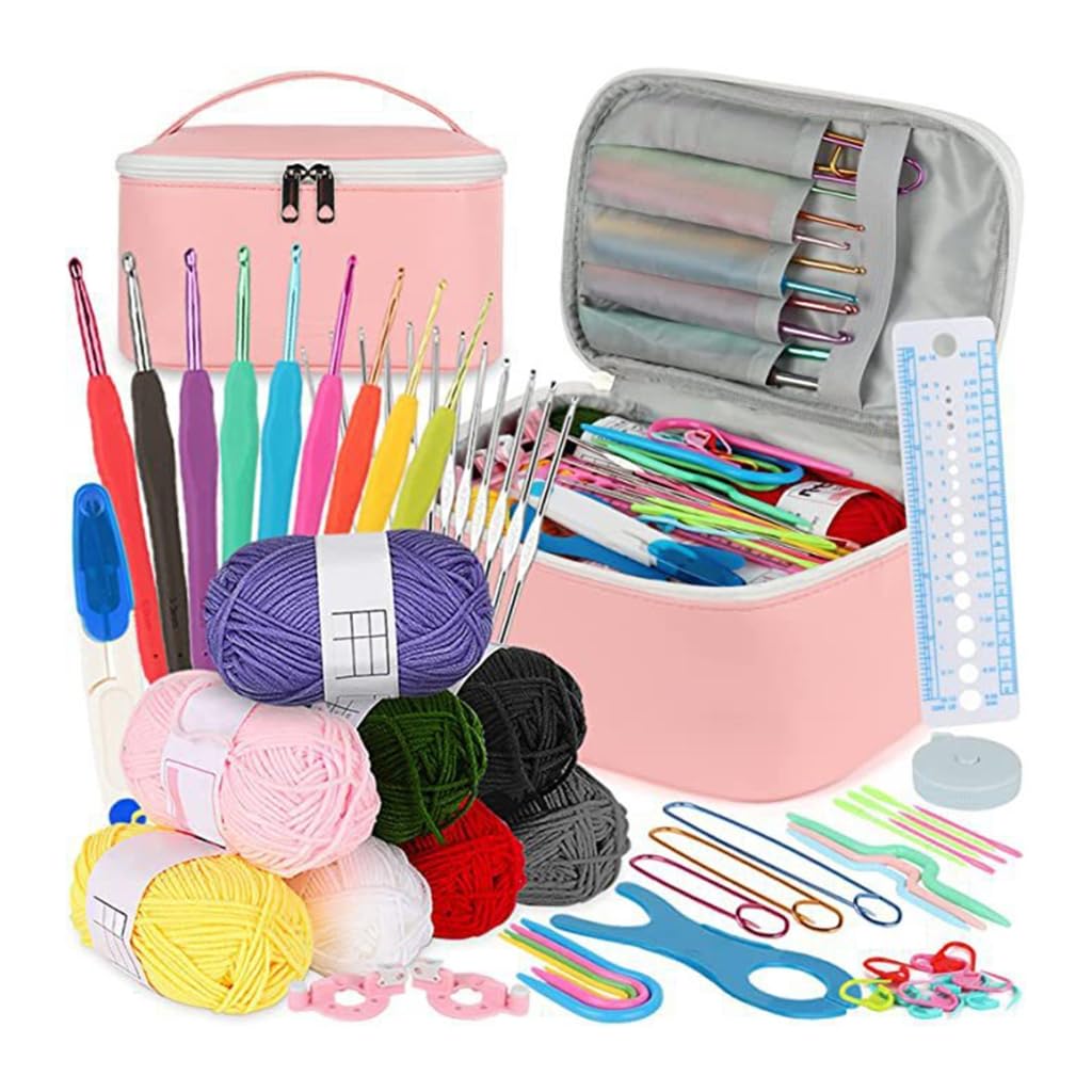 Los kits de tejer para principiantes incluyen ganchos ergonómicos de metal para ganchillo, accesorios y herramientas