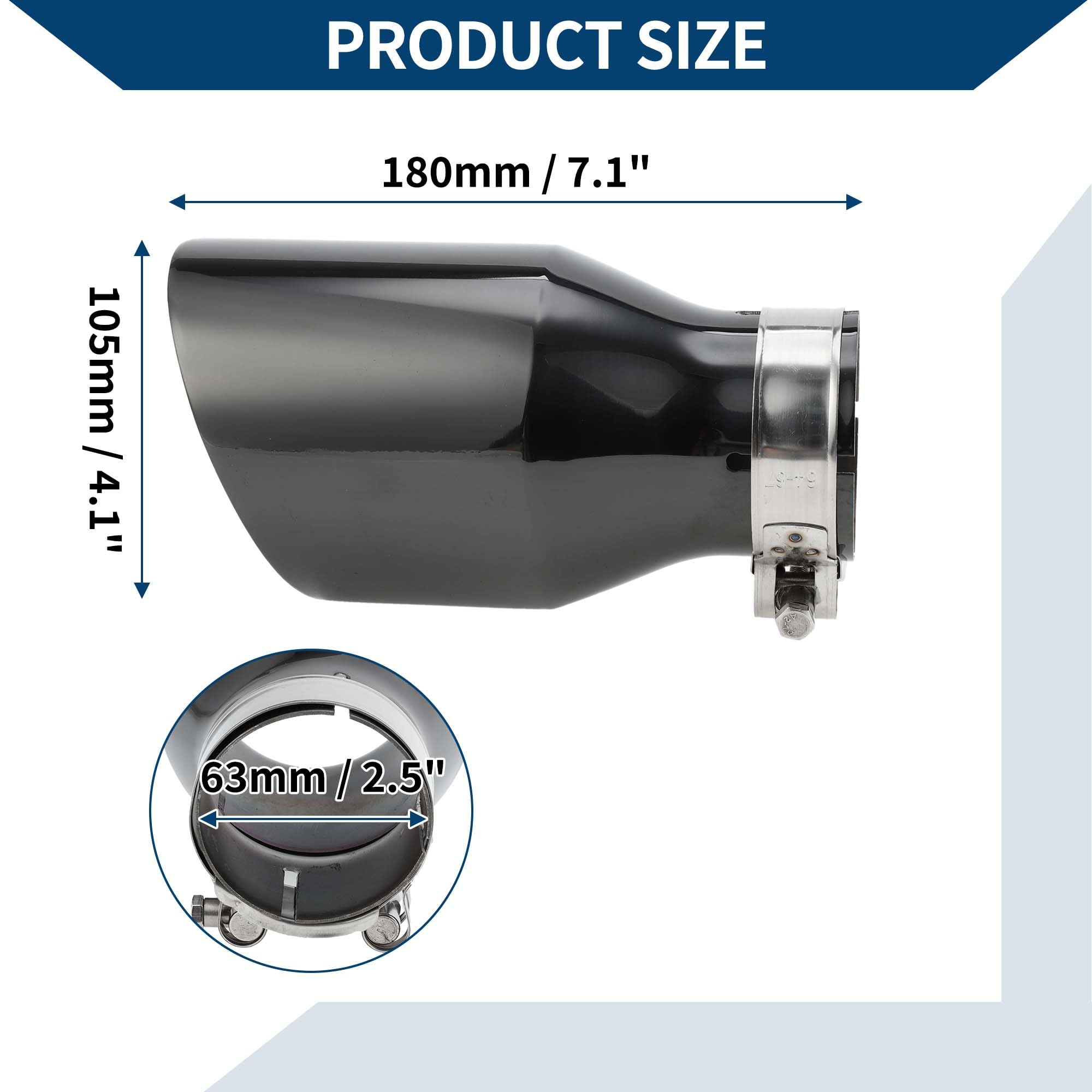 Collier De Serrage Pour Embout D'échappement Incliné - Acier Inoxydable Noir, Entrée 2,5 Pouces, Sortie 4,1 Pouces, Longueur 7,3 Pouces - Pour Voiture, Camion, SUV - 9