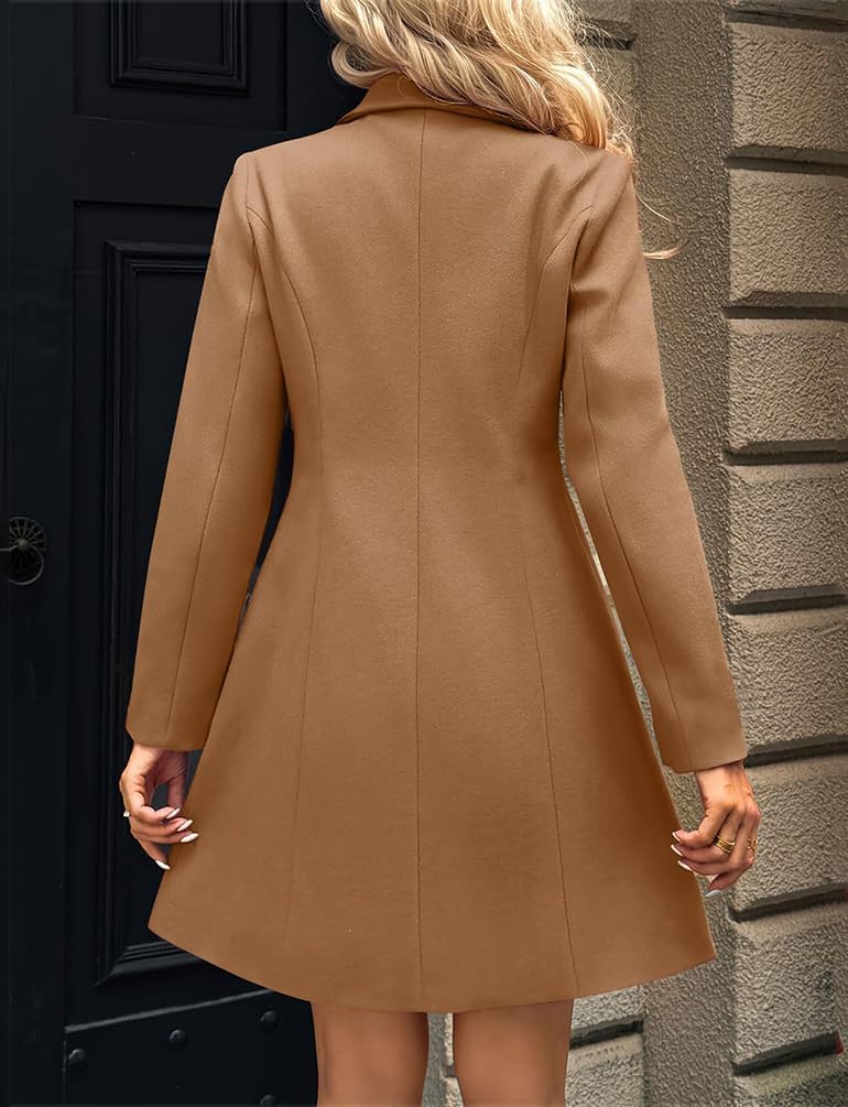 Womens Wool Pea Coats Long Trench Coat Fall Winter Blazer Jacket Trendy Cardigan Outwear - Image 3