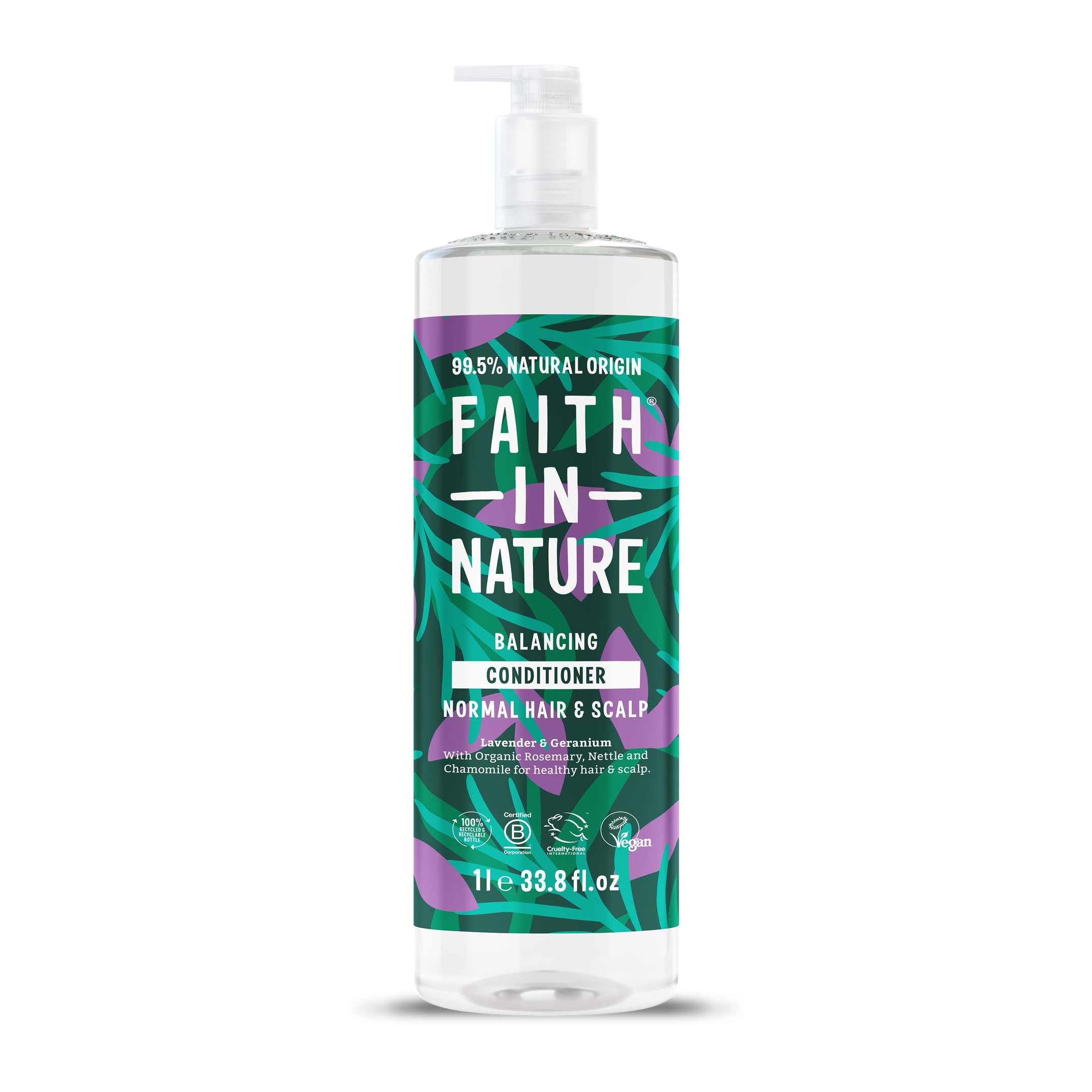 FAITH IN NATURE1L Natural Lavender & Geranium Conditioner, Balancing for Normal Hair & Scalp, Vegan & Cruelty Free, No SLS, Silicones or Parabens, Family Sized