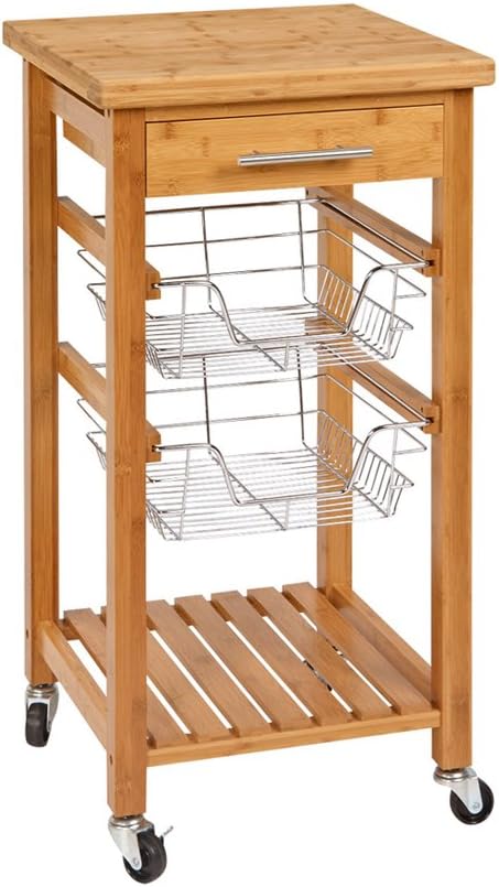 SpaceMaster Bamboo Kitchen Cart with Storage, 17.8" x 17.8" x 34.0" 27.6 lbs