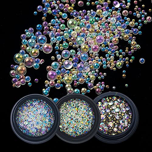 HNUIX Nail Beads - Mixed Size, 6 Colors, Round, Metal Steel Beads Nail Charms, Caviar Beads Nail Accessories for Acrylic Nails, Manicure DIY Crafts Decorations