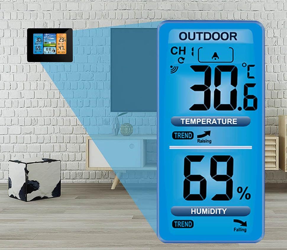0380 Weather Station Indoor Outdoor Thermometer Wireless Color Display Temperature Humidity Weather Forecast Atomic Clock(0380)