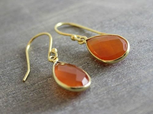 Miniatura 3 de Carnelian Gold Plated Sterling Silver Drop Earrings - Handmade Gemstone Jewelry Gifts for Women (carnelian)