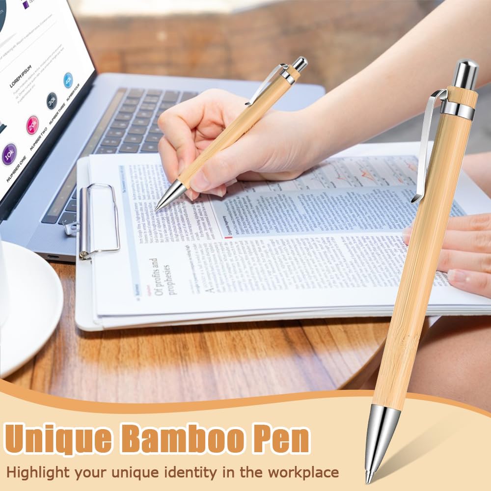 HEKOBAG Lot 30 Stylos Bambou Rétractables Avec 20 Recharges Bleues - Éco Et Élégant