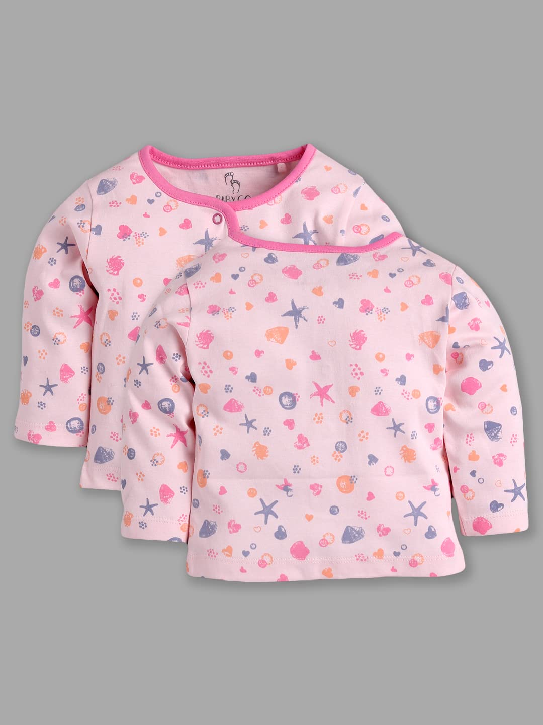 Baby Go Unisex Langarm-T-Shirt aus 100 % Baumwolle, vorne offen, 3er-Pack, weich und atmungsaktiv, mit Druckknöpfen, bequemes Schichtoberteil für Babys