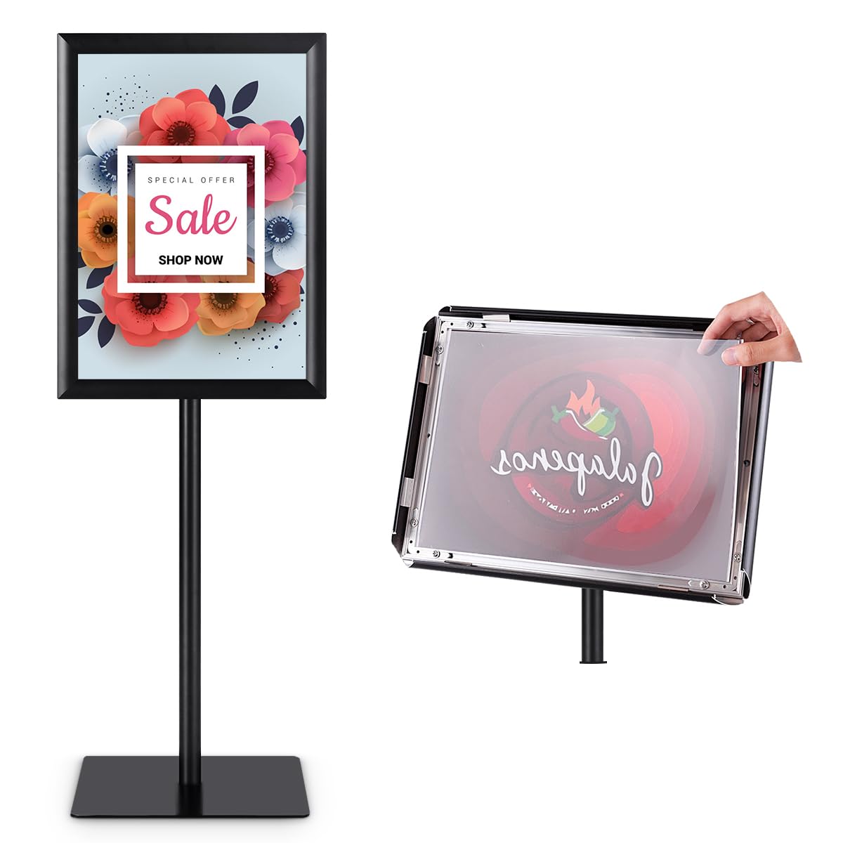 COSTWAY A3/A4 Poster Stand, Angle & Height Adjustable Sign Holder with Square Steel Base, Snap Frame Menu Advertisement Rack Floor Display Stands for Show Business Wedding (Black, A3)