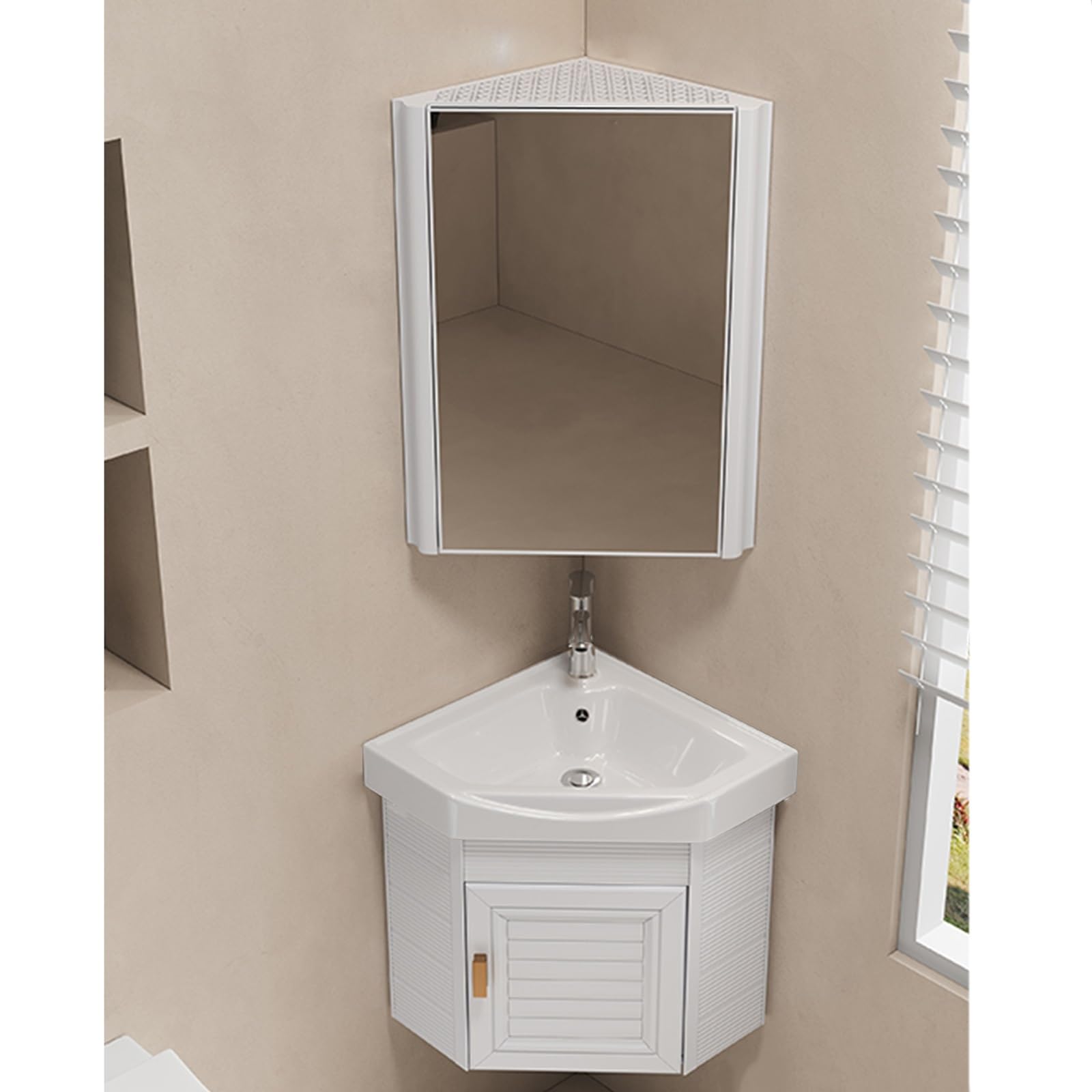 GLJTUO Wall-Mounted Corner Bathroom Sink with Vanity Cabinet – Space-Saving Floating Washbasin for Small Bathrooms, Guest WC, and RVs – ct Design for Efficient Use,Wit-43cm/16.92in